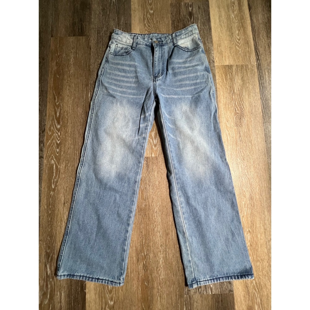 Unbranded Wide Leg Jeans Womens Size M Light Wash Blue Excellent High Rise Denim